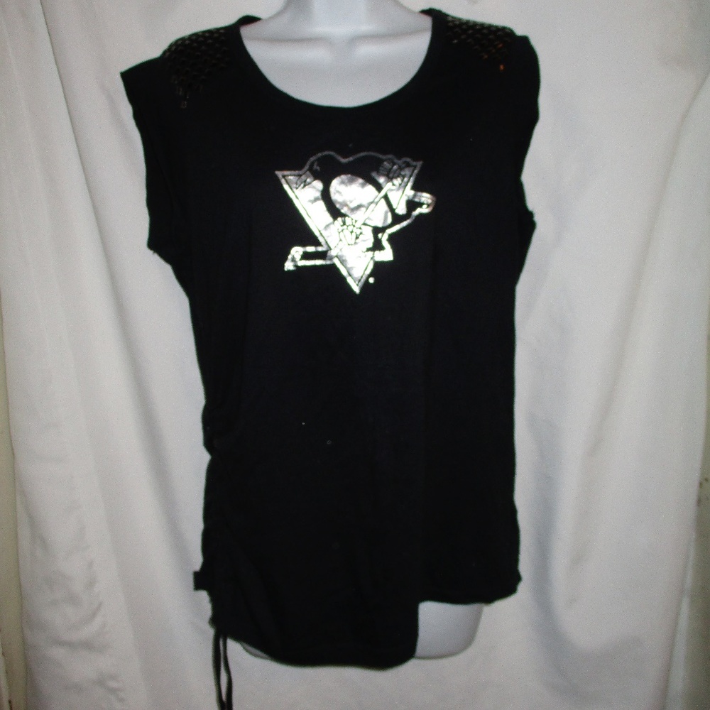 NEW Pittsburhg Penguins Womans Cap Sleeve Top L